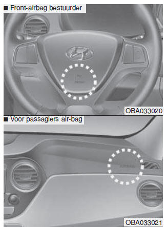 Airbag bestuurder en voorpassagier (indien van toepassing)