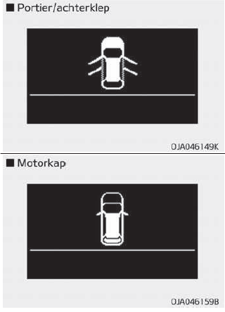 Portier, motorkap, achterklep open (indien van toepassing)